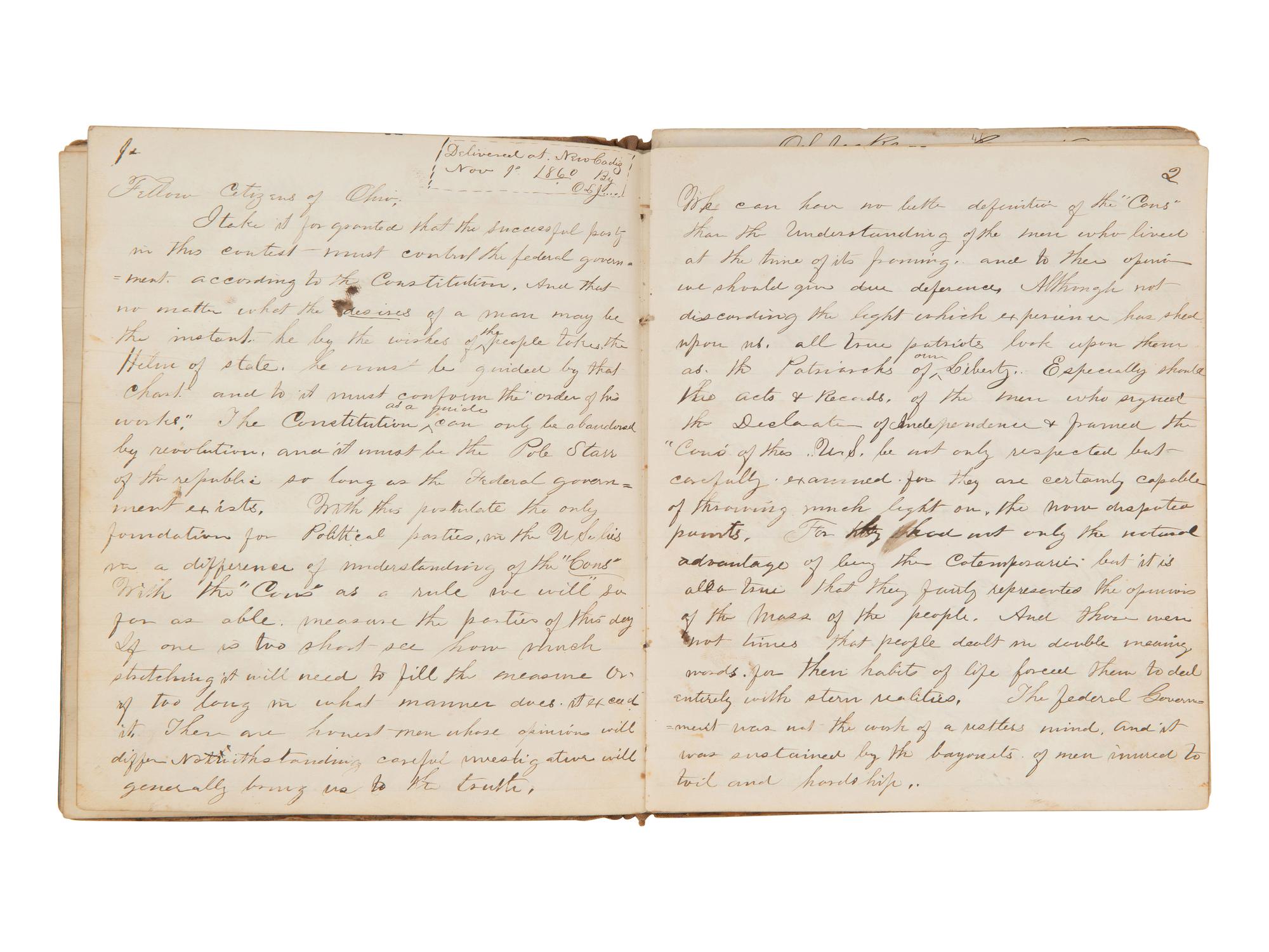 JACKSON, Col. Oscar L. (1840-1920). Five journals, incl. descriptions of Oscar L. Jackson's political activism during the 1860 campaign and his service with 63rd OVI, with campaign broadside noting Jackson as a speaker.