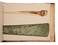 [NATIVE AMERICAN] -- [GOLD RUSH]. An album of watercolor drawings by prospector George V. Storkey (ca 1867-1942) depicting British Columbian Indigenous objects, likely related to the Nlaka’pamux, ca late 1890s-early 1900s.