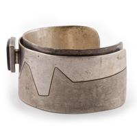 Silver, Jet, Turquoise, and Coral Cuff Bracelet