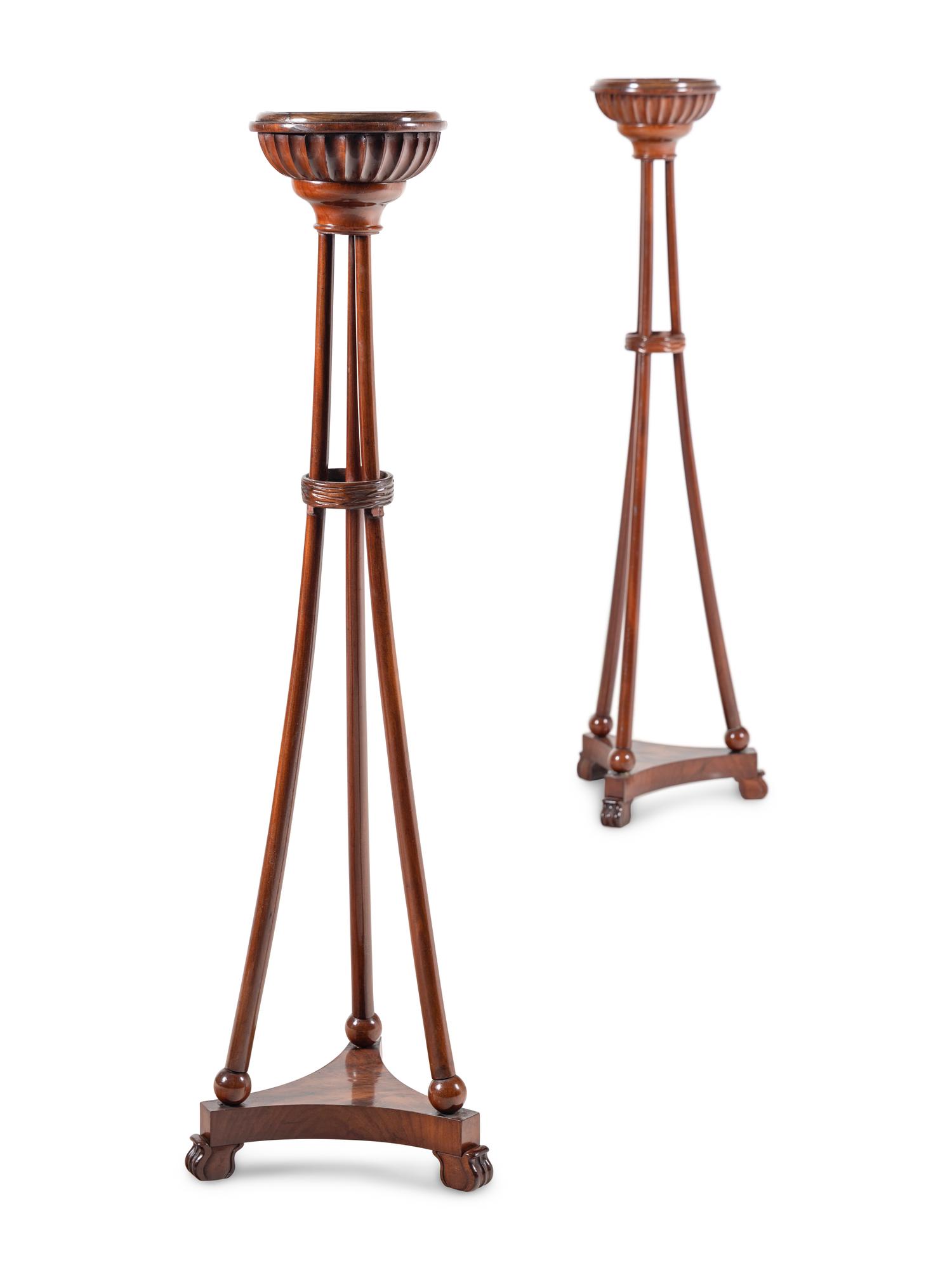A Pair of Restauration Mahogany Torchère Stands