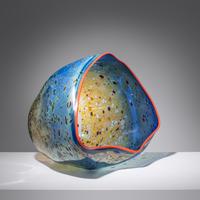 Large Blue Maccia Basket with Red Lip Wrap, 1992