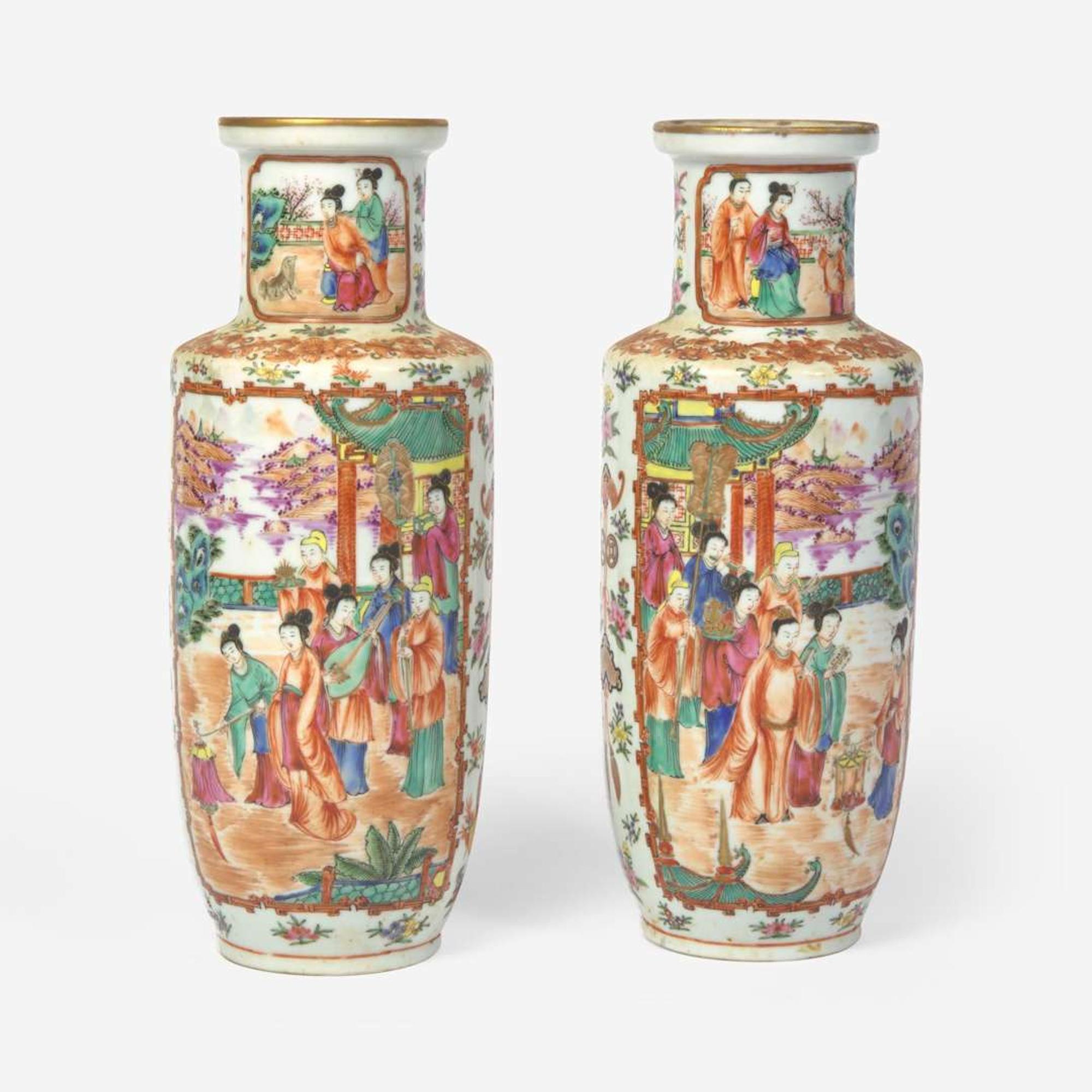 A pair of Chinese Export porcelain Famille Rose vases 19th century