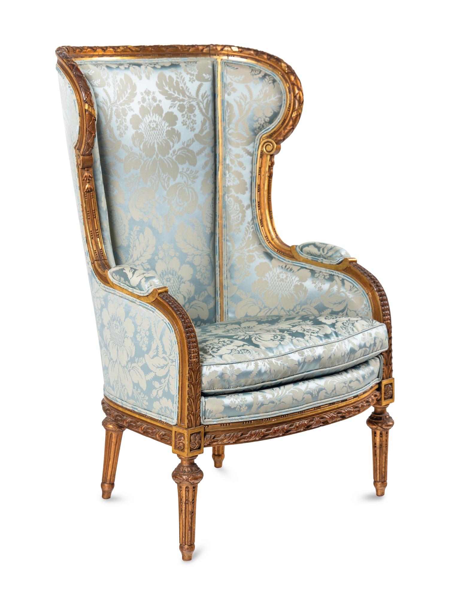 A Louis XVI Style Giltwood Bergère à Oreilles