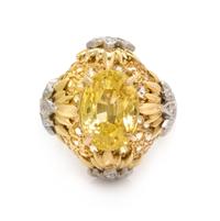 An 18 Karat Yellow Gold, Platinum, Yellow Sapphire and Diamond Ring, 9.70 dwts.