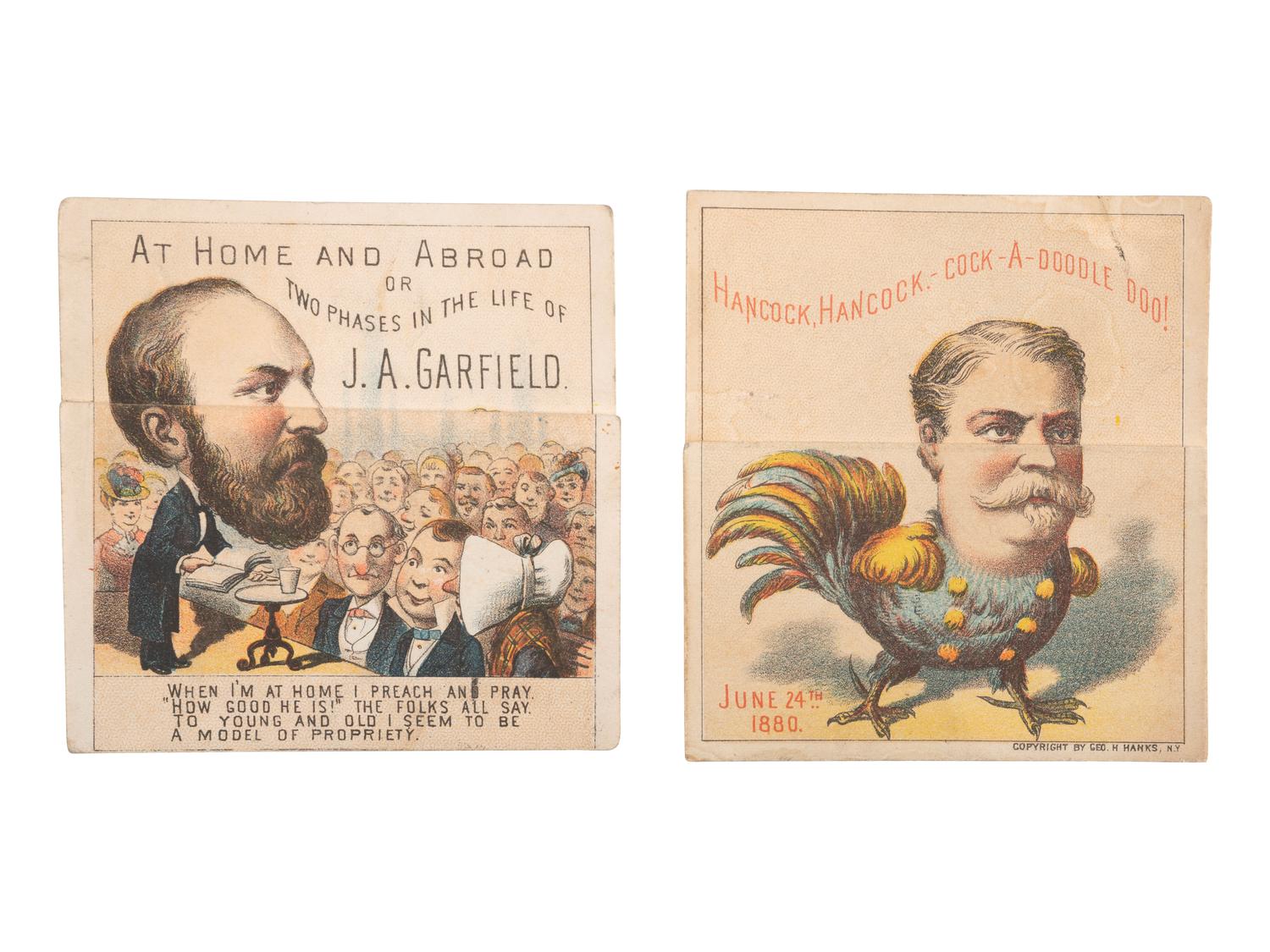 [1880 ELECTION]. A pair of James A. Garfield and Winfield S. Hancock metamorphic cards. New York: George H. Hanks, 1880.
