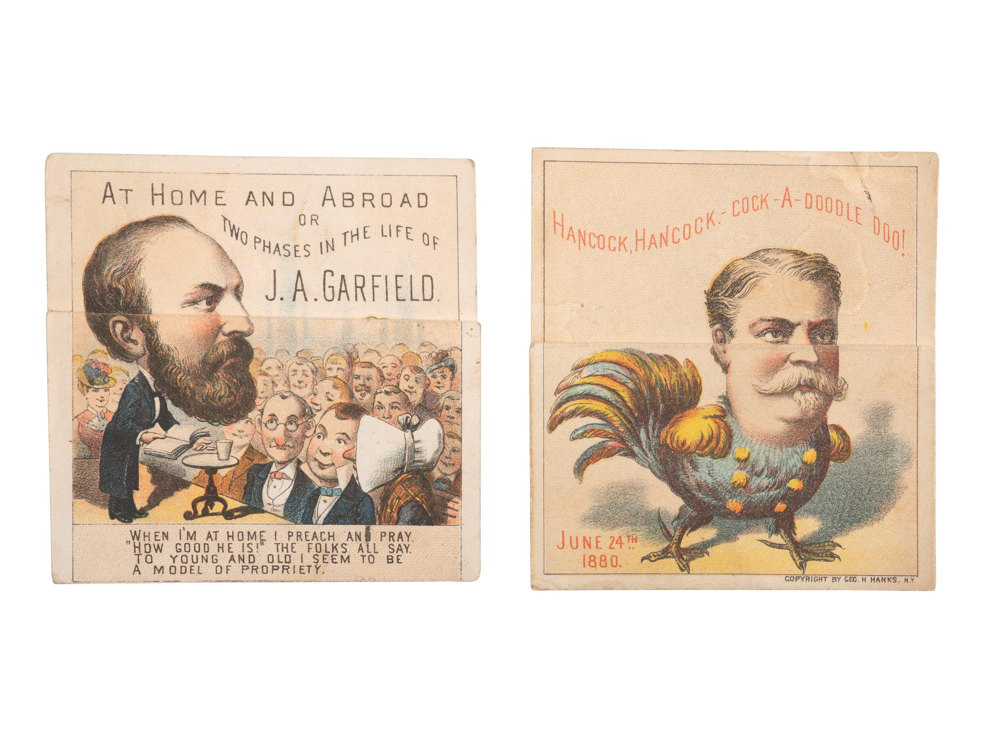 [1880 ELECTION]. A pair of James A. Garfield and Winfield S. Hancock metamorphic cards. New York: George H. Hanks, 1880.