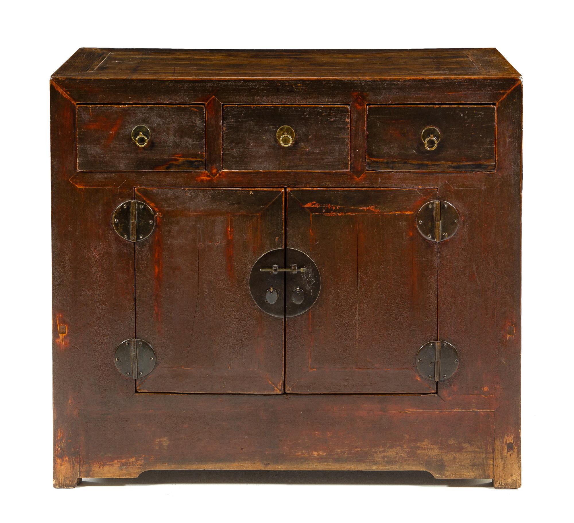 A Chinese Painted Cabinet Height 38 1/4 x width 43 1/8 x depth 21 3/8 inches. — 19TH/20TH CENTURY