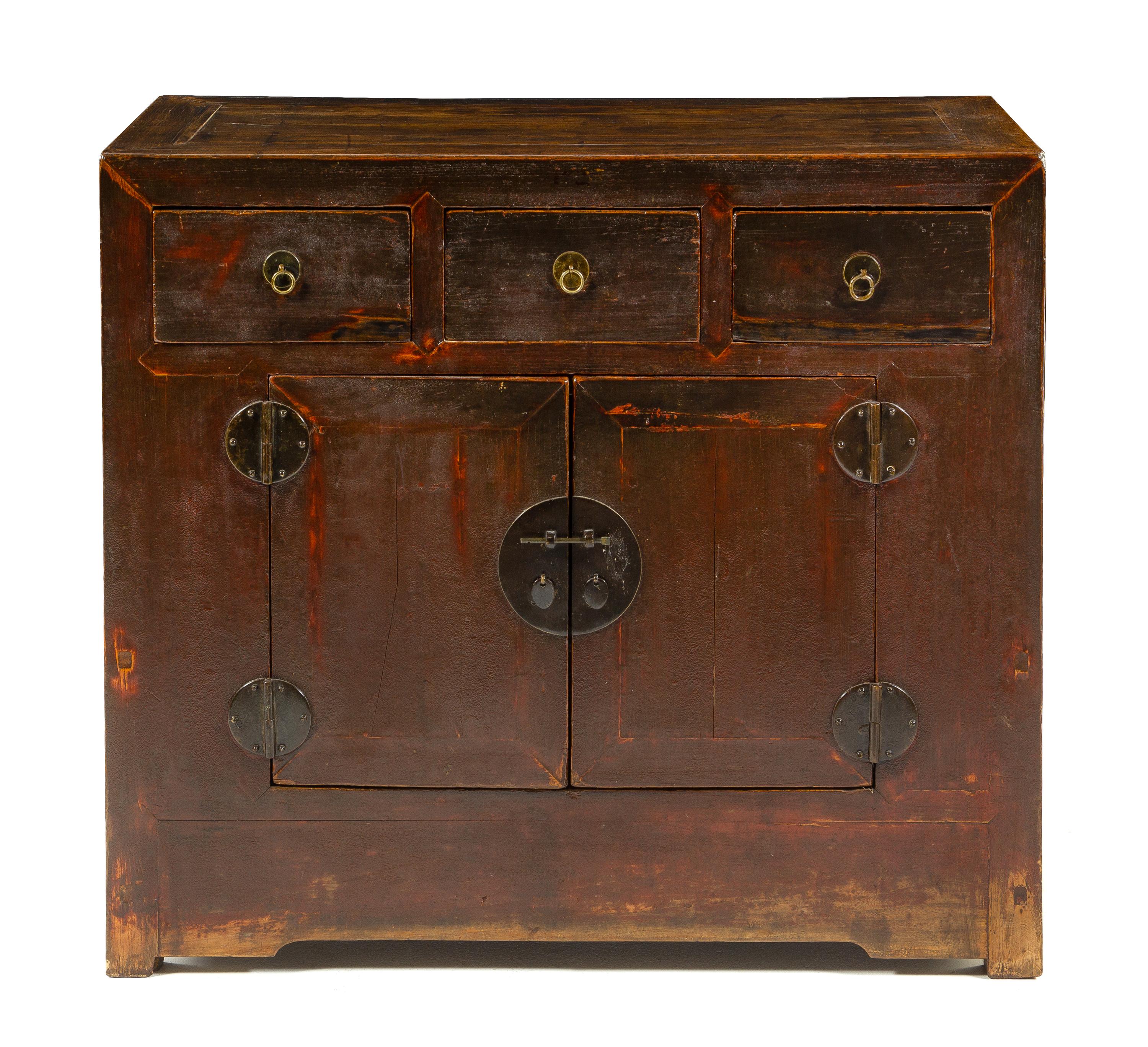 A Chinese Painted Cabinet Height 38 1/4 x width 43 1/8 x depth 21 3/8 inches. — 19TH/20TH CENTURY