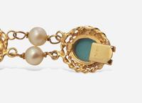A Matching Set of 14K Yellow Gold and Turquoise Earrings and Bracelet