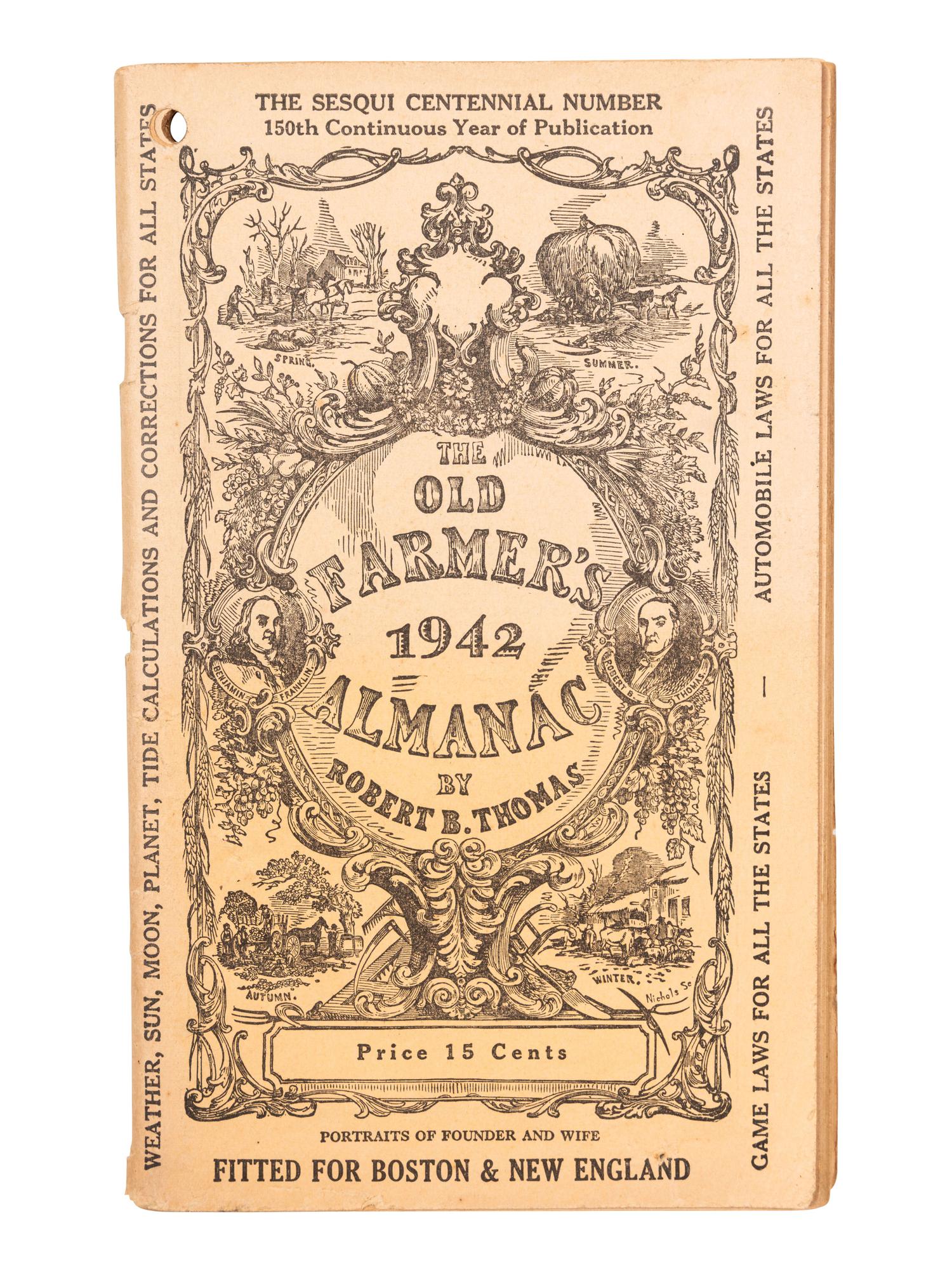 [FROST, Robert (1874-1963)]. THOMAS, Robert W. The Old Farmer's Almanack 1942. Dublin, NH: Yankee, Inc., 1941.