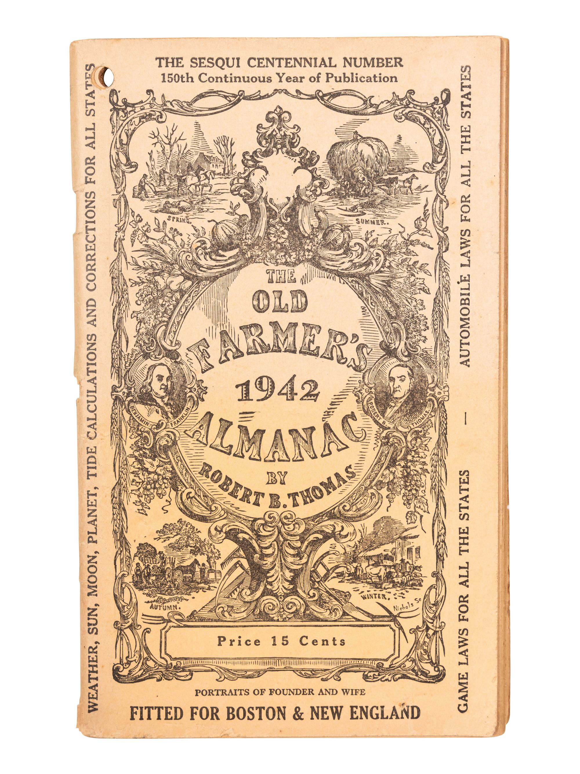 [FROST, Robert (1874-1963)]. THOMAS, Robert W. The Old Farmer's Almanack 1942. Dublin, NH: Yankee, Inc., 1941.