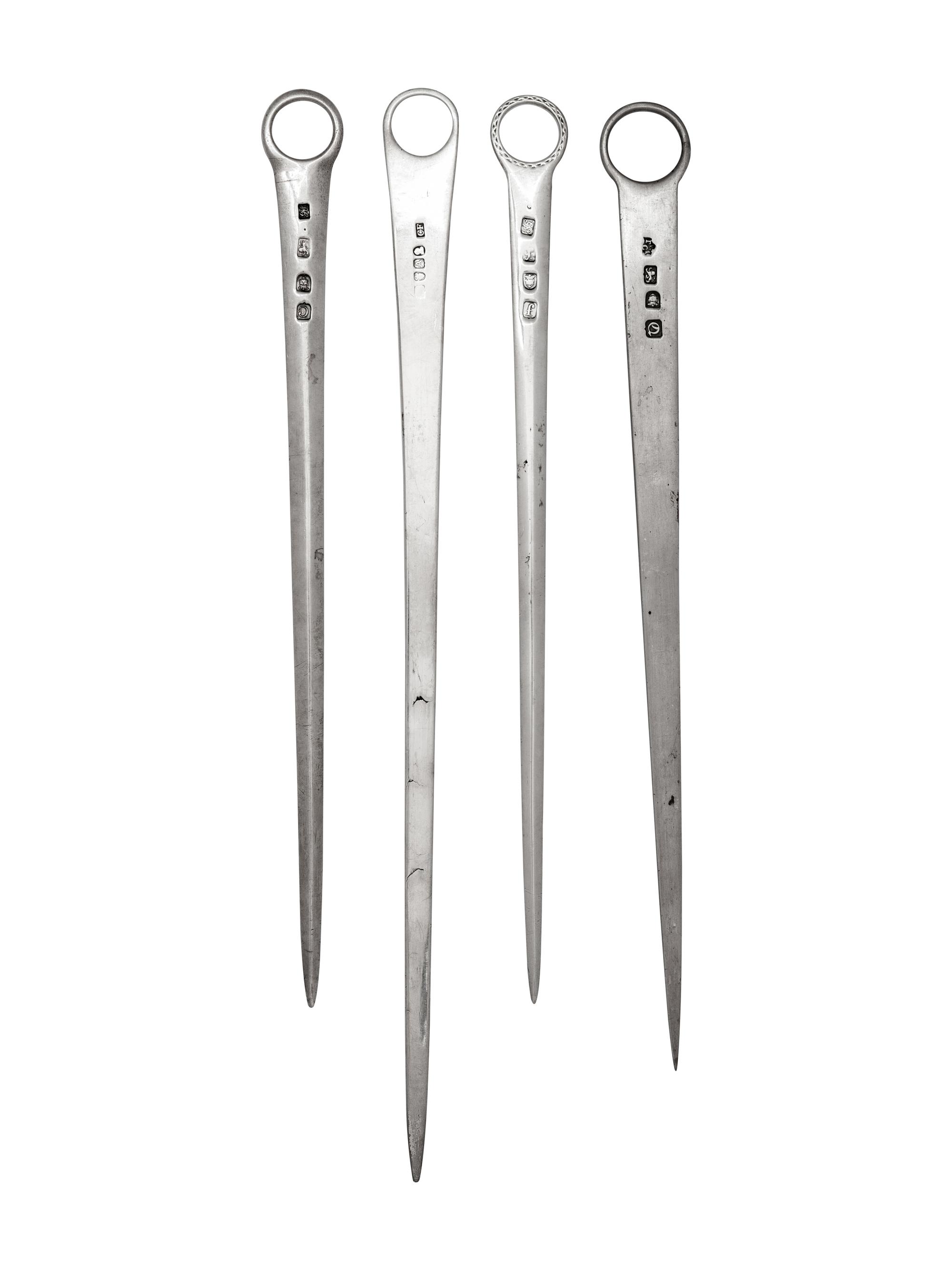 A Group of Four George III Silver Meat Skewers