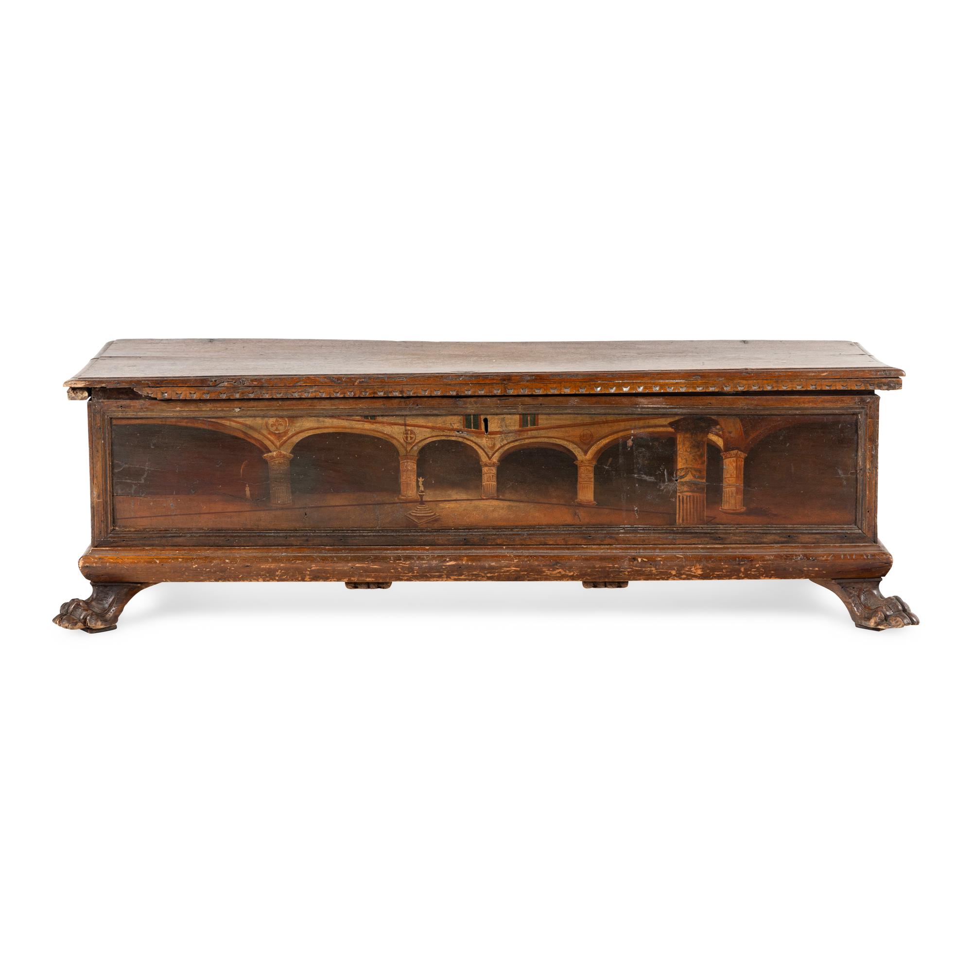 An Italian Baroque Painted Walnut and Cedar Cassone