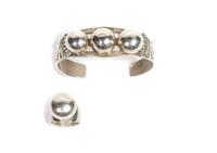 Southwestern Silver Bracelet and Ring Length 5 1/2 x opening 1 1/8 x width 7/8 inches