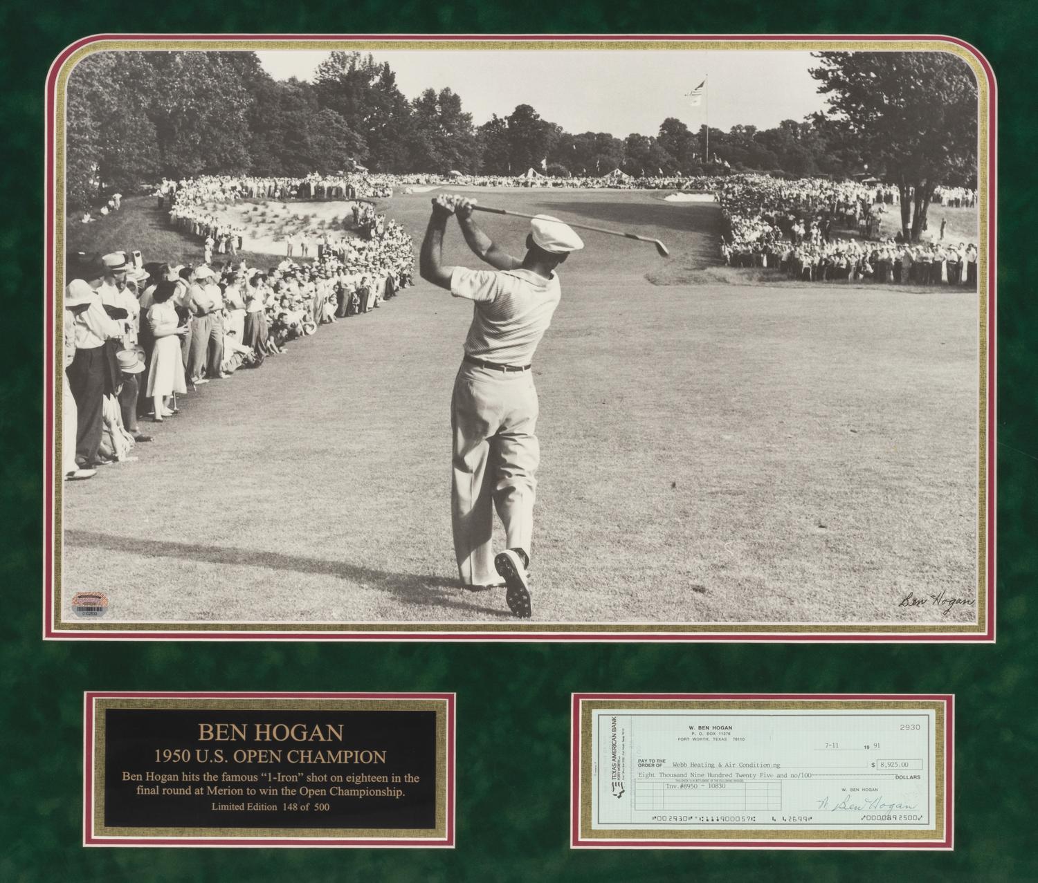 A Ben Hogan Signed Autograph Personal Bank Check Display,