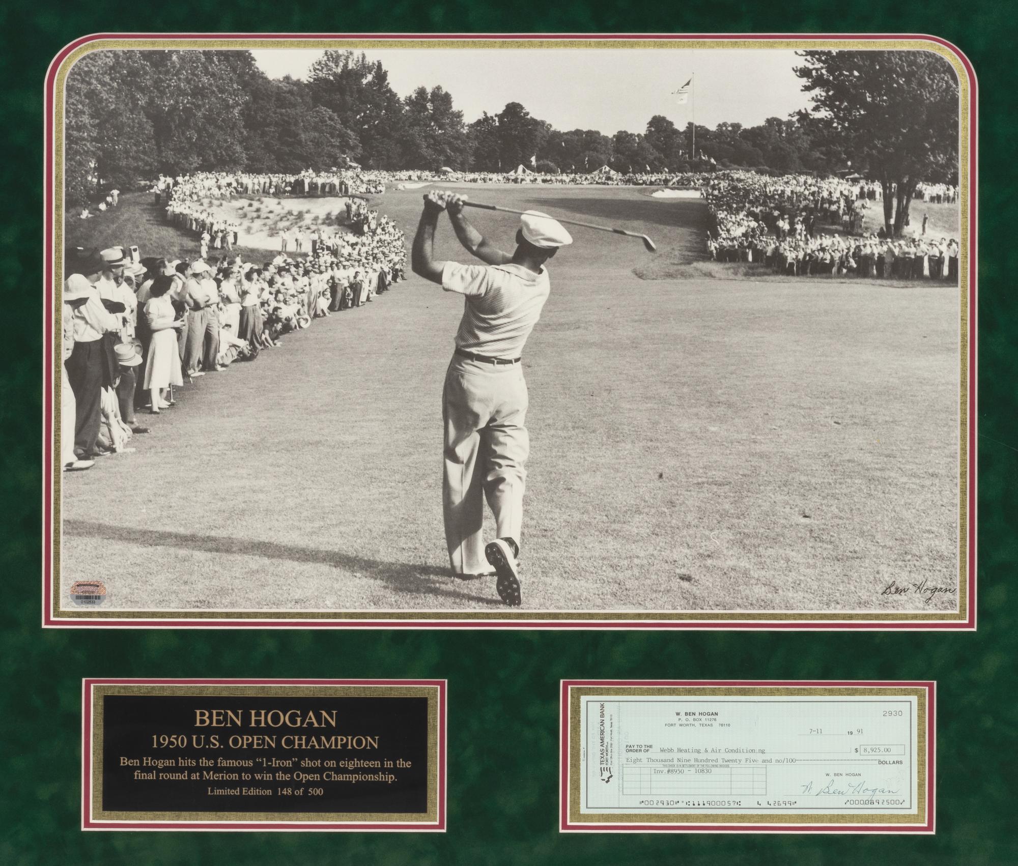 A Ben Hogan Signed Autograph Personal Bank Check Display,