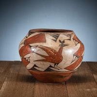 Zia Polychrome Pottery Bowl, with Three Zia Birds