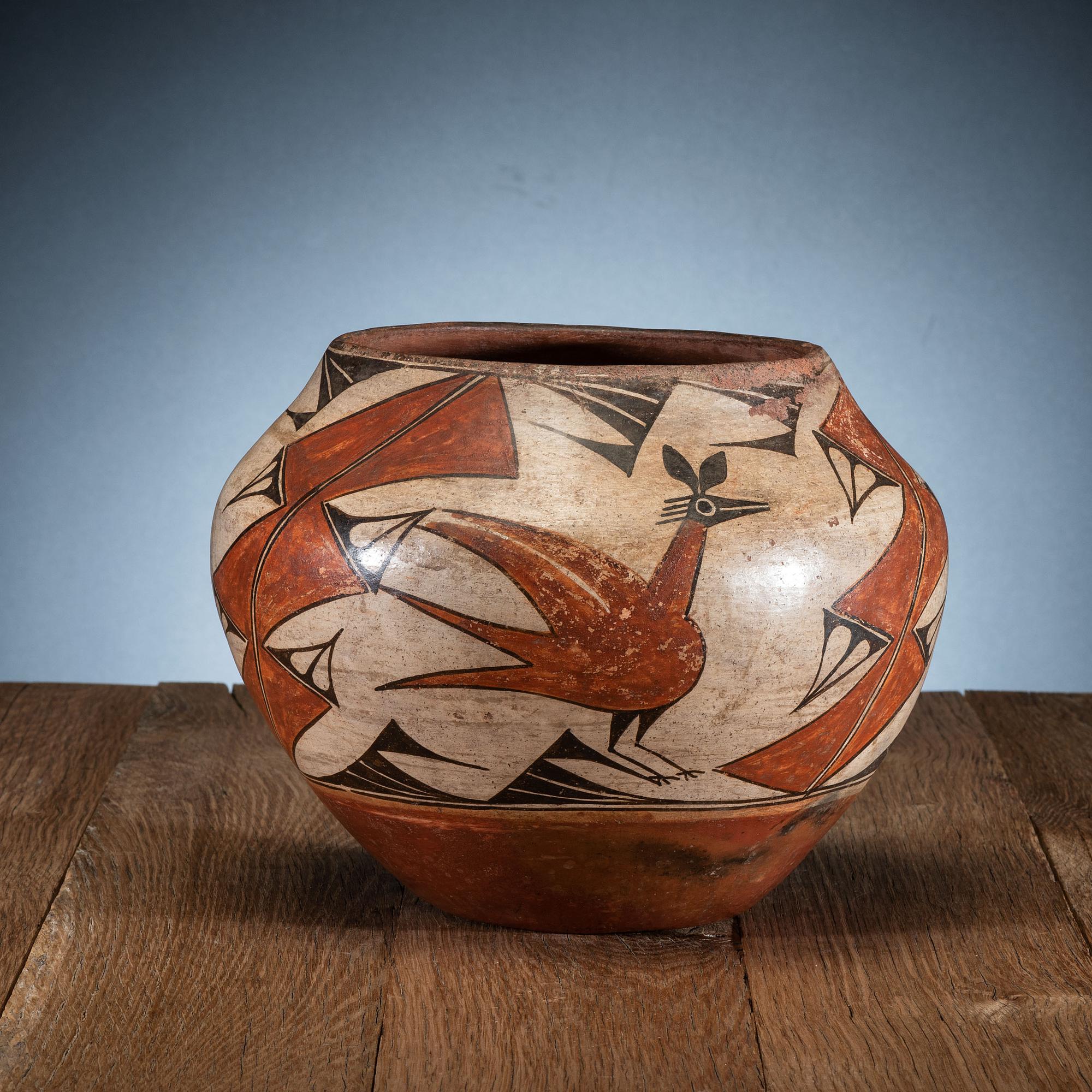 Zia Polychrome Pottery Bowl, with Three Zia Birds