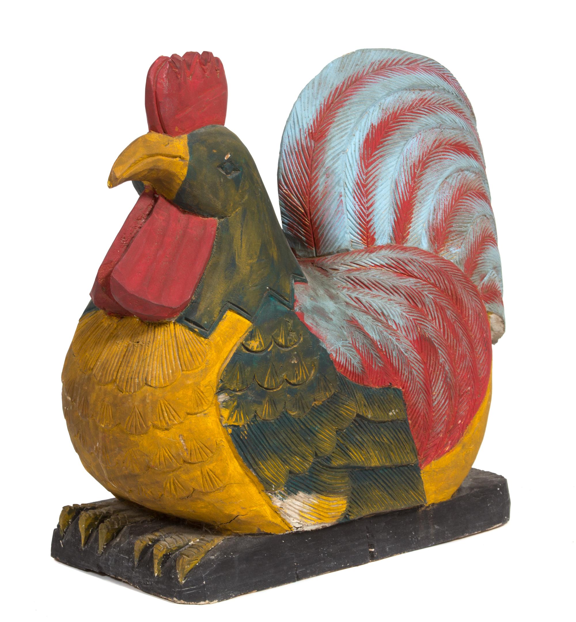 A South Eastern Asian Painted Wood Model of a Hen Height 22 x width 22 x depth 9 inches. — 20TH CENTURY