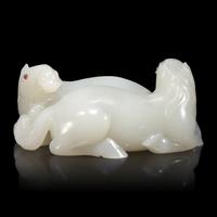A Chinese White Jade Carving of Double Horses, 19th Century — 清晚期 白玉雙馬擺件