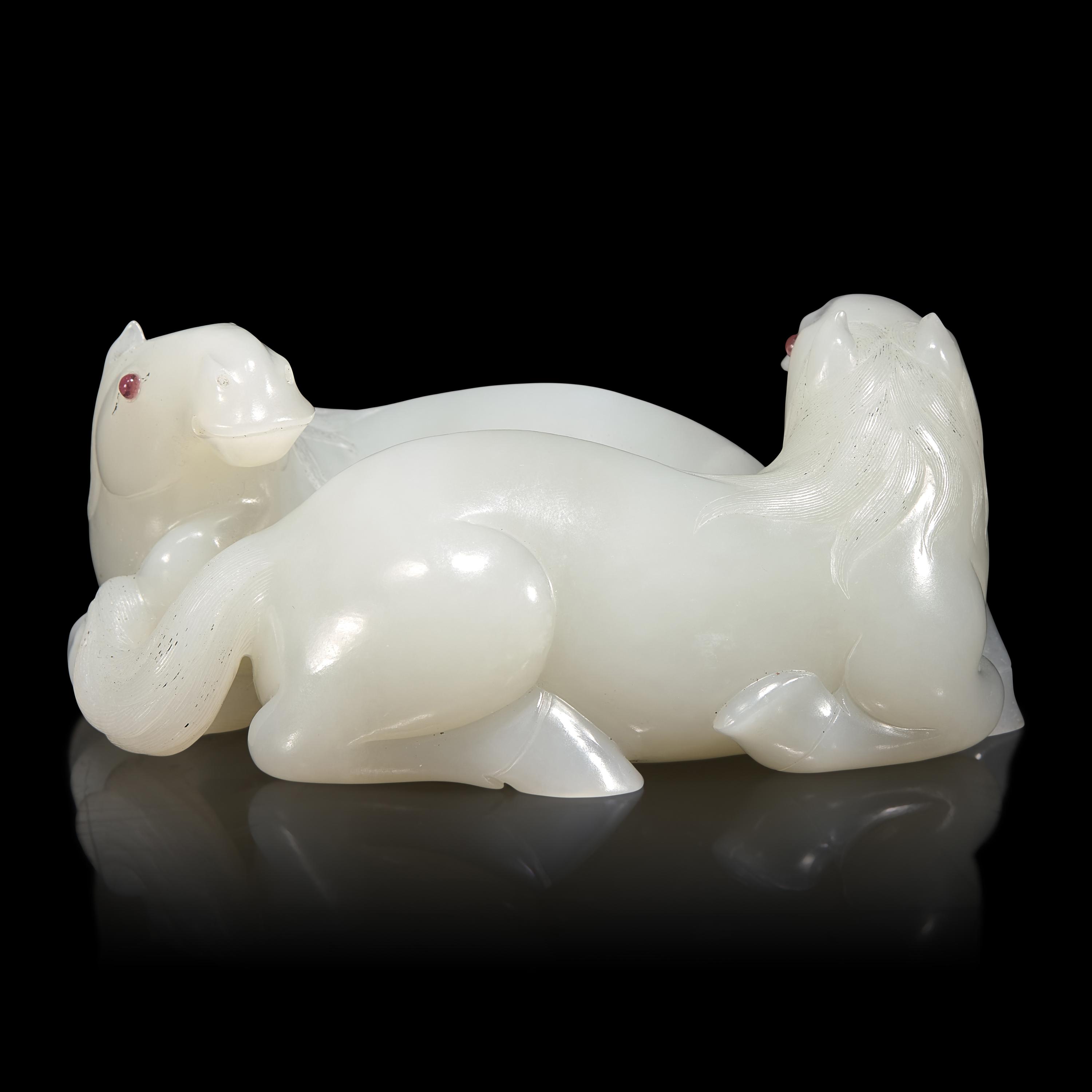 A Chinese White Jade Carving of Double Horses, 19th Century — 清晚期 白玉雙馬擺件