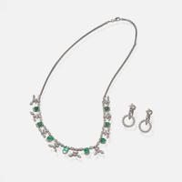 A Set of 14K White Gold and Diamond Earrings and Necklace