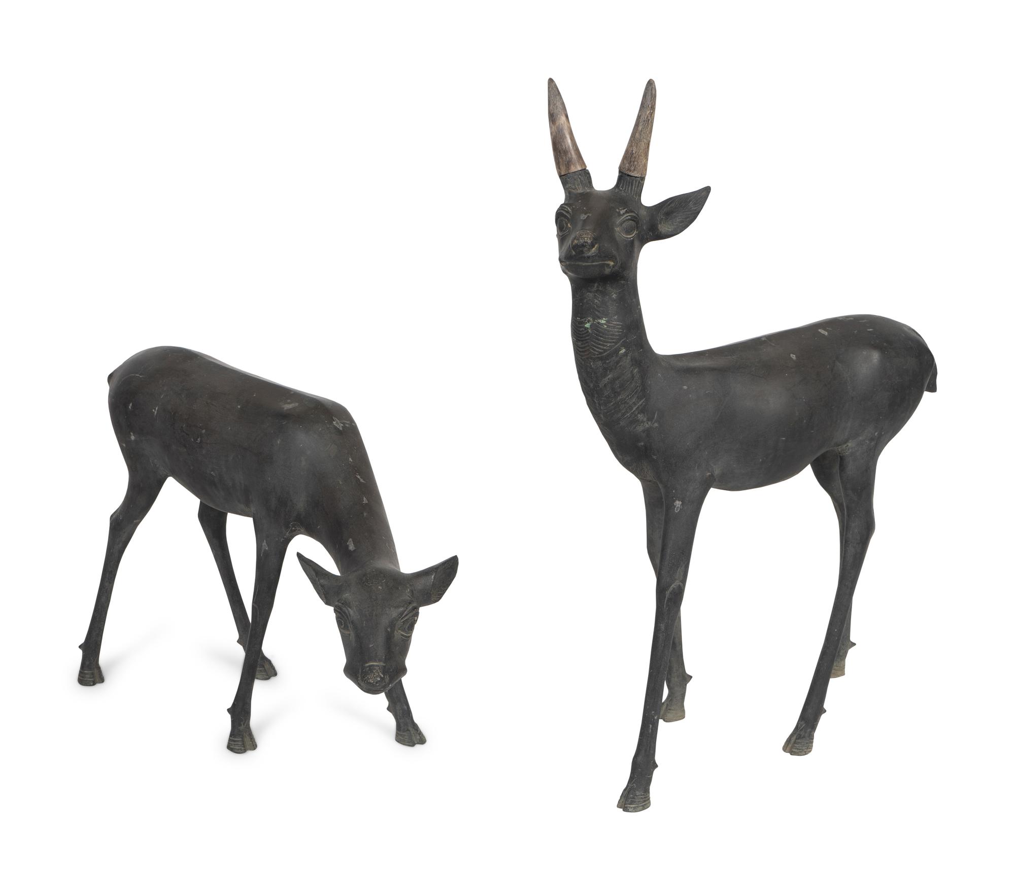 Two Japanese Bronze Deer