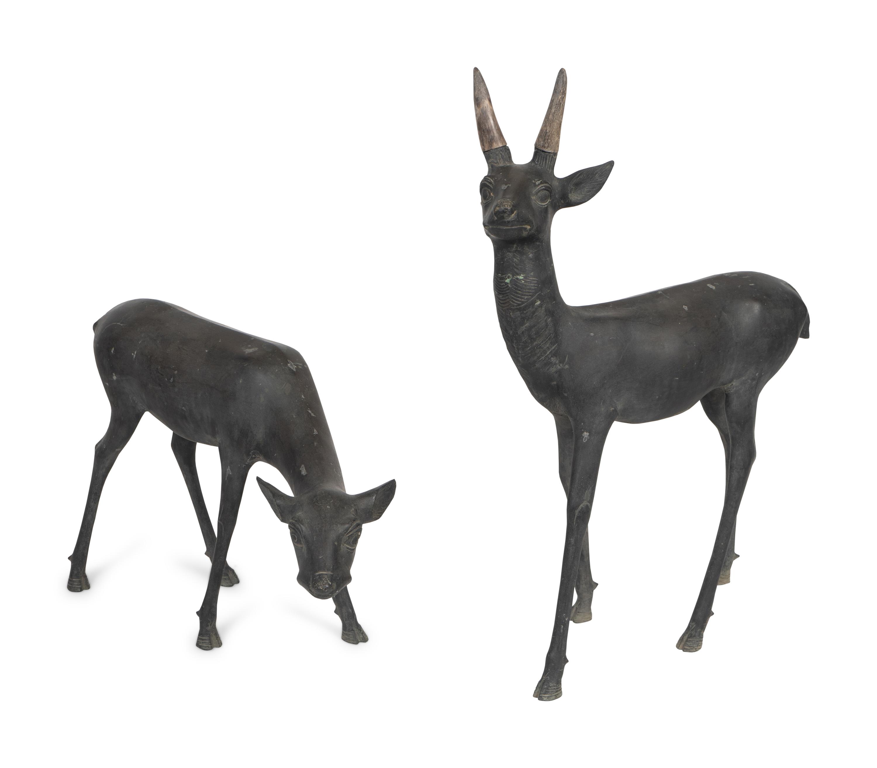 Two Japanese Bronze Deer