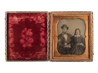 [CIVIL WAR]. Sixth plate ambrotype of Union infantry corporal with wife.