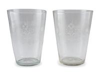 A Pair of Large Blown and Etched Glass Beakers