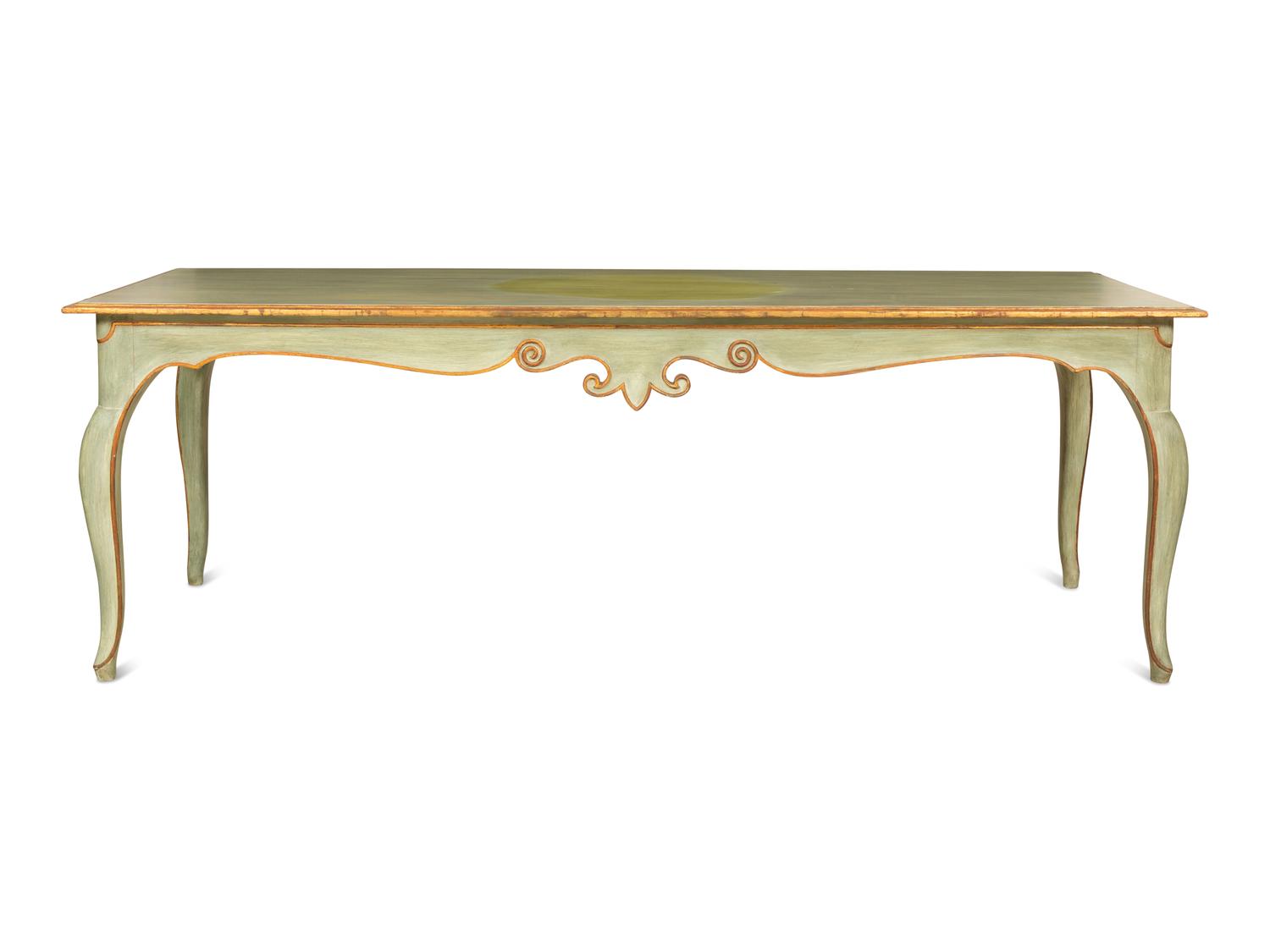 A Green Painted and Parcel-Gilt Long Console Table