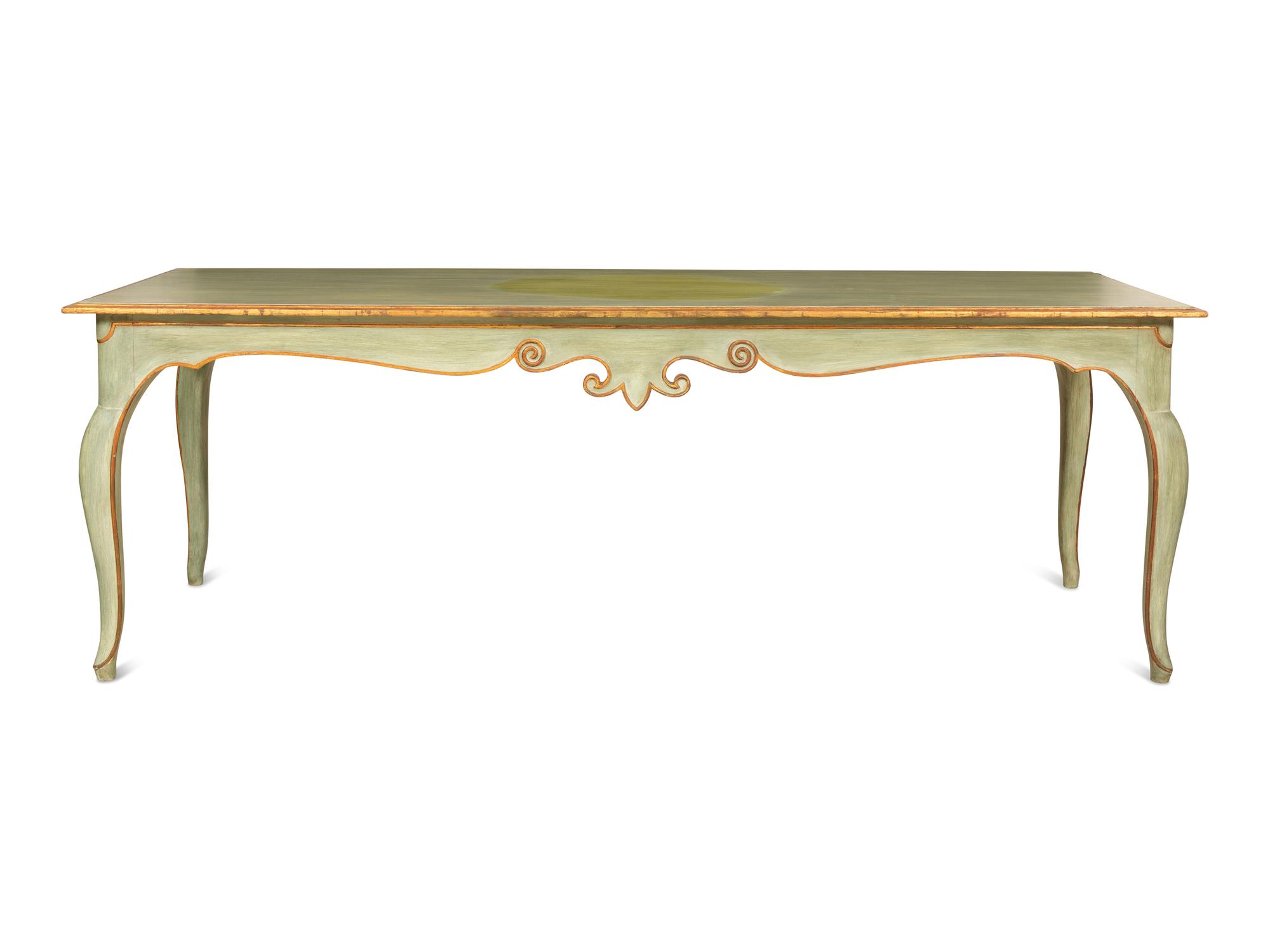 A Green Painted and Parcel-Gilt Long Console Table