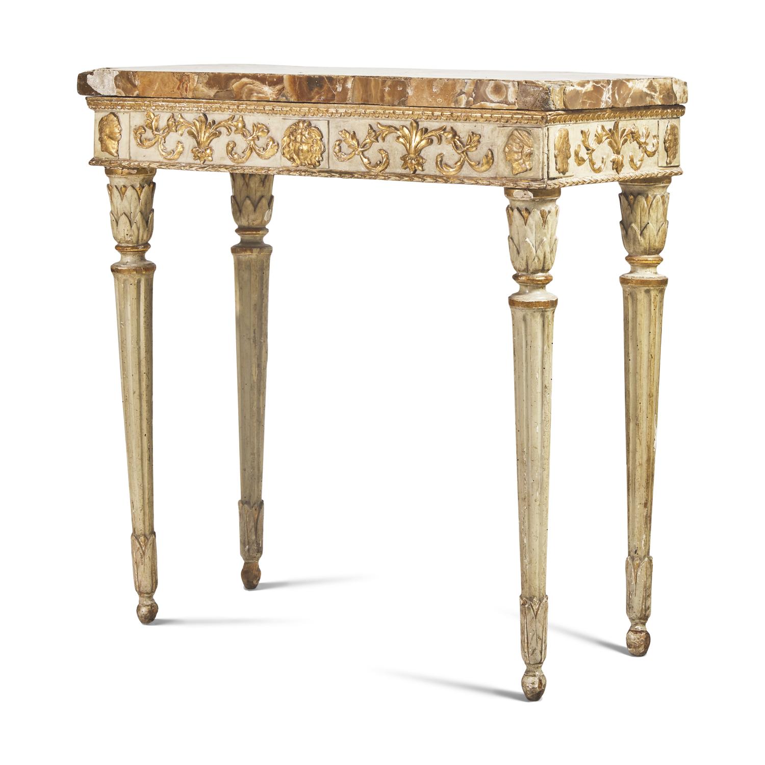 An Italian Neoclassical White-Painted and Parcel Gilt Jasper-Top Console Table