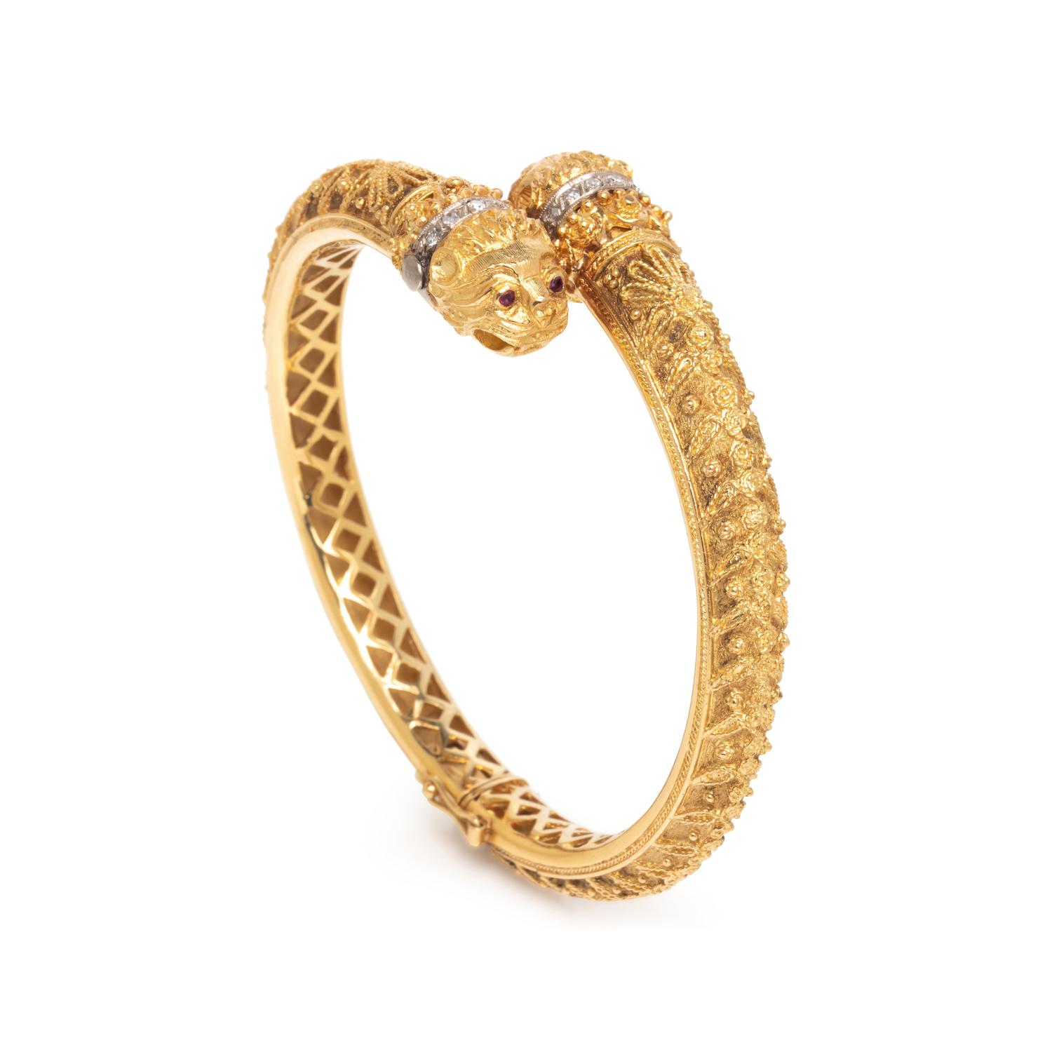 GREEK, YELLOW GOLD, DIAMOND, AND RUBY BRACELET
