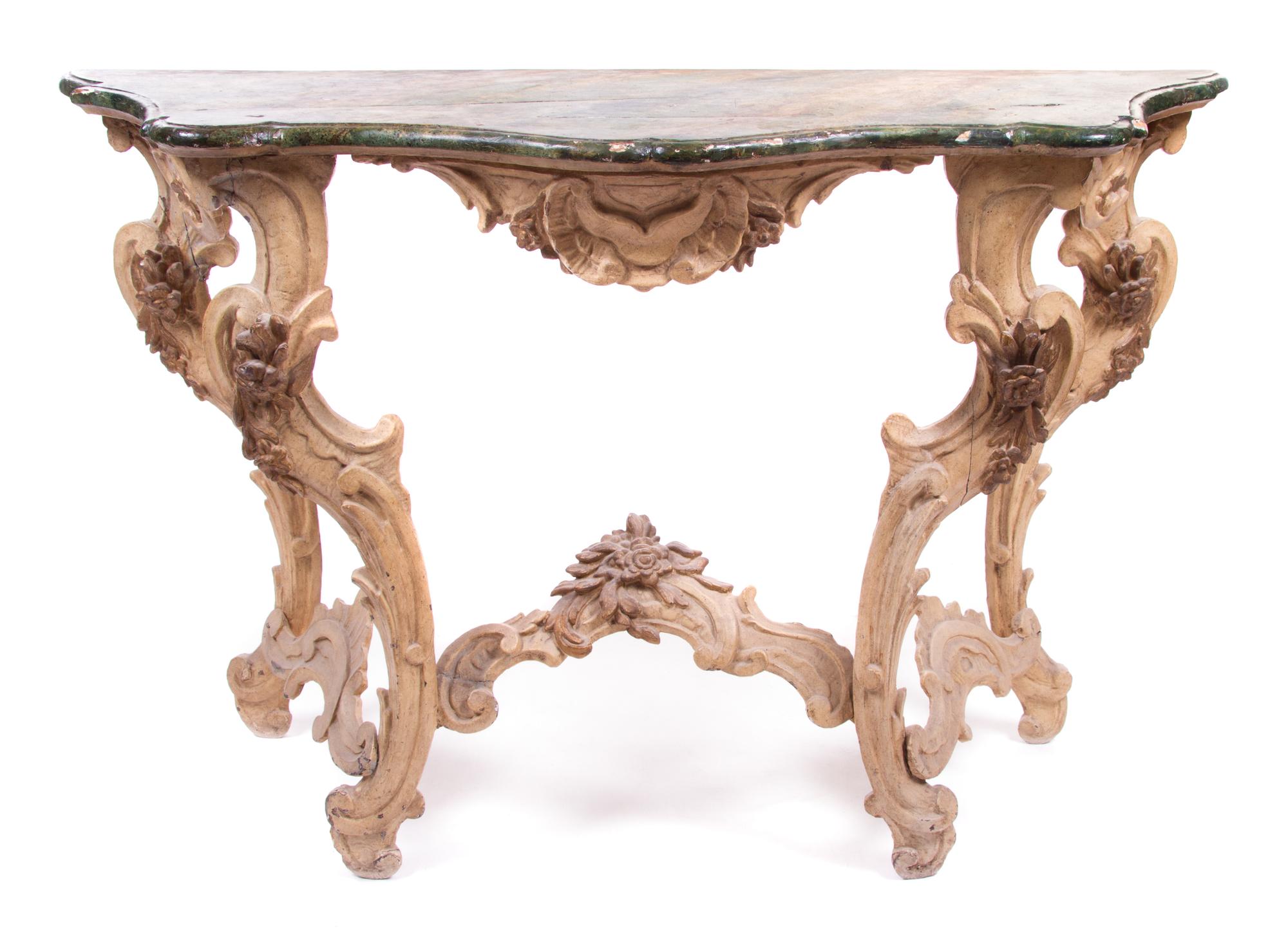 A Continental Painted Console Table Height 35 x width 55 1/2 x depth 20 1/4 inches. — 19TH CENTURY