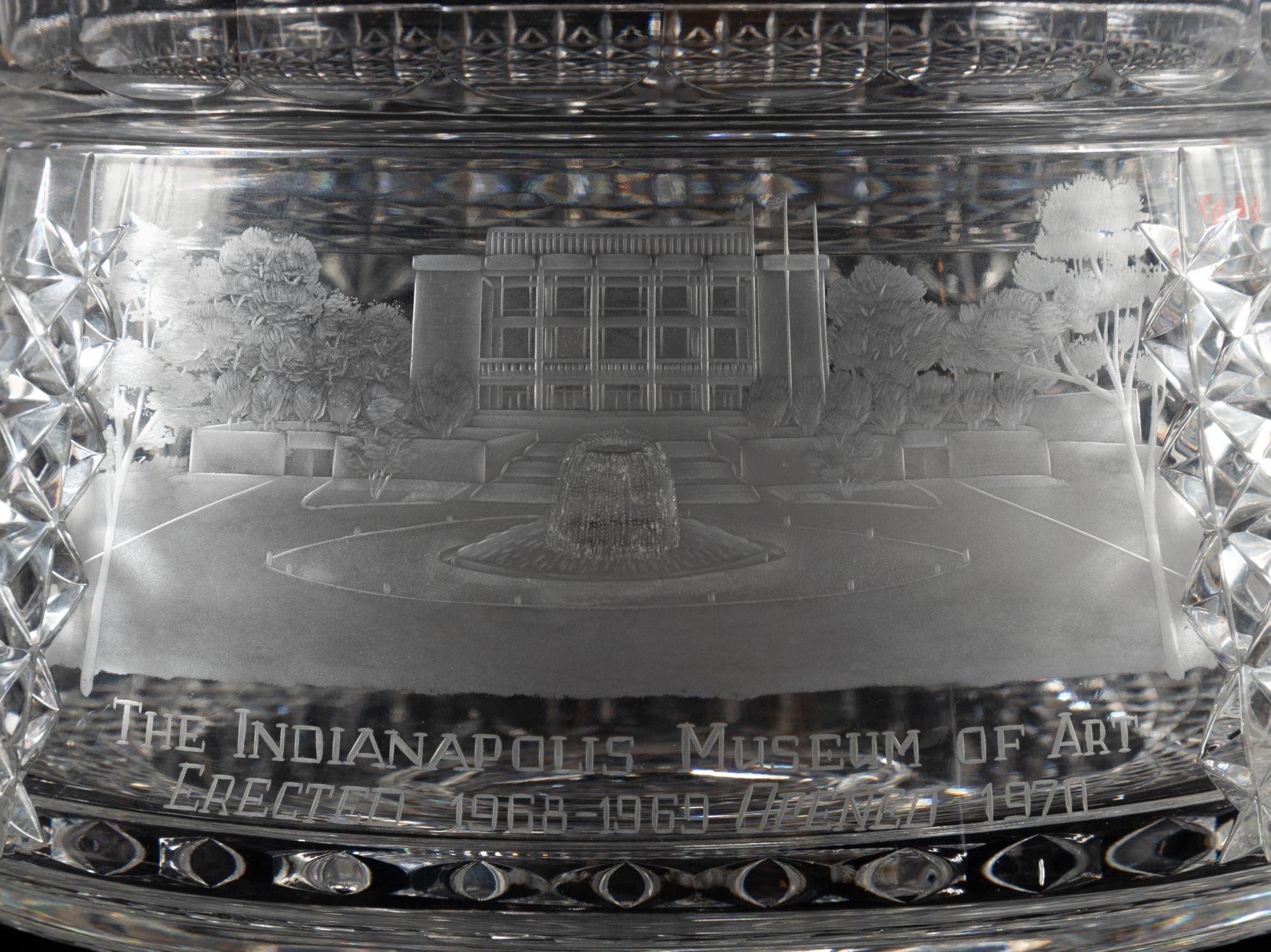 A Near Pair of Cut and Etched Glass Commemorative Covered Urns