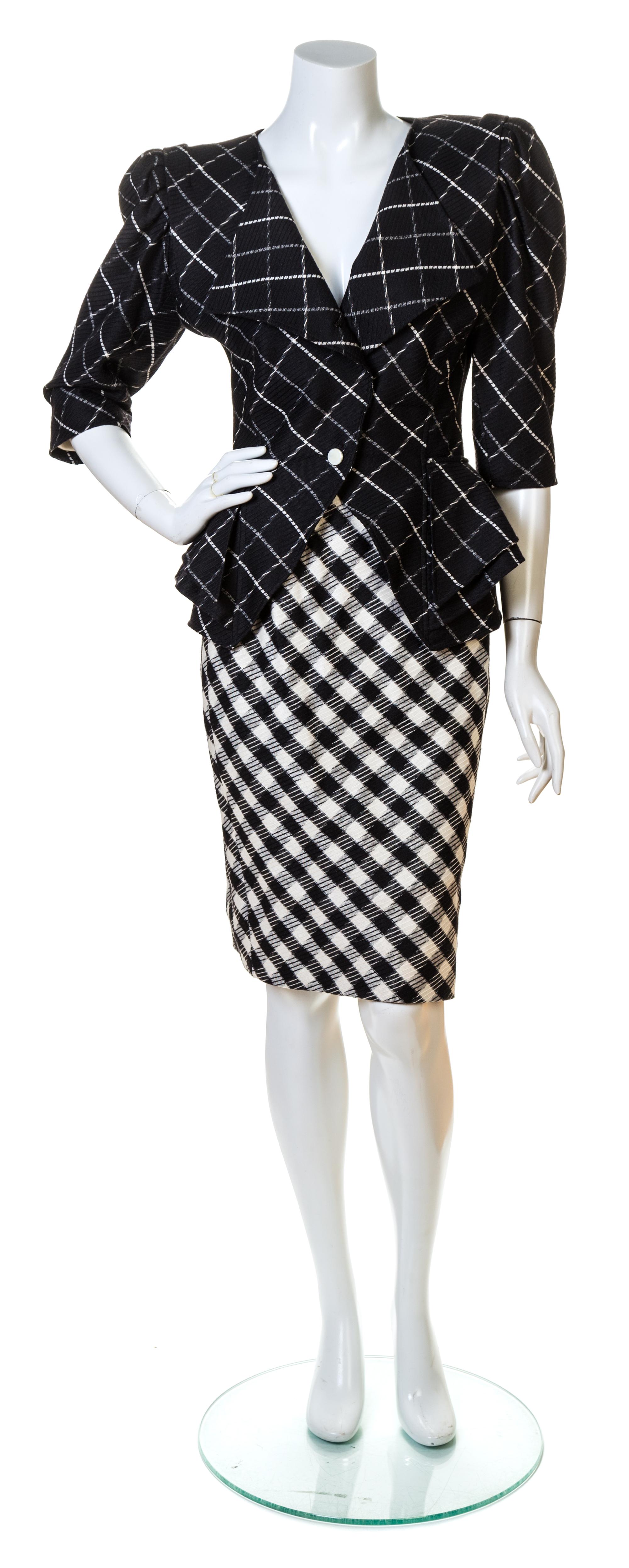 An Emanuel Ungaro Black and White Wool Jacket and Skirt Ensemble, Both size 8.