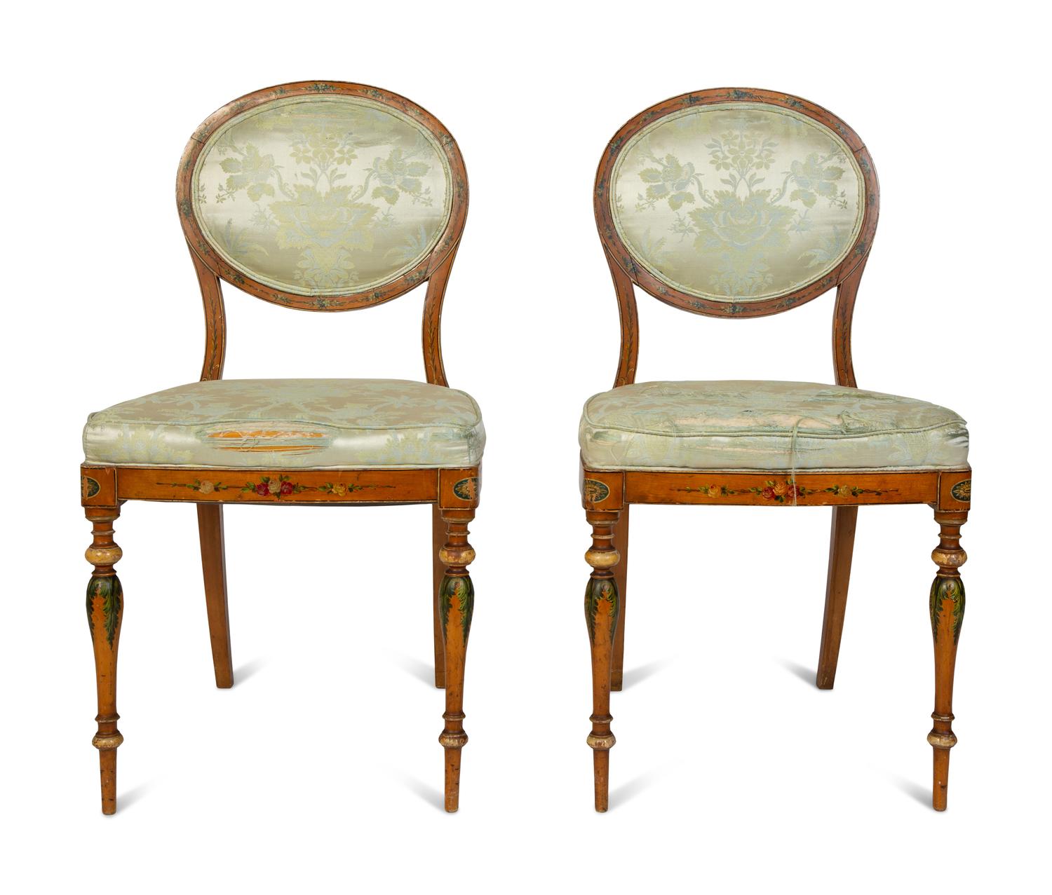 A Pair of Edwardian Adam Style Painted Side Chairs — 19TH CENTURY
