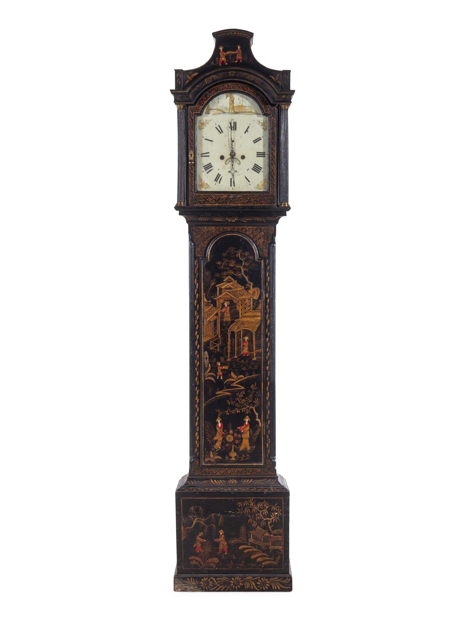 An English Chinoiserie Decorated Tall Case Clock