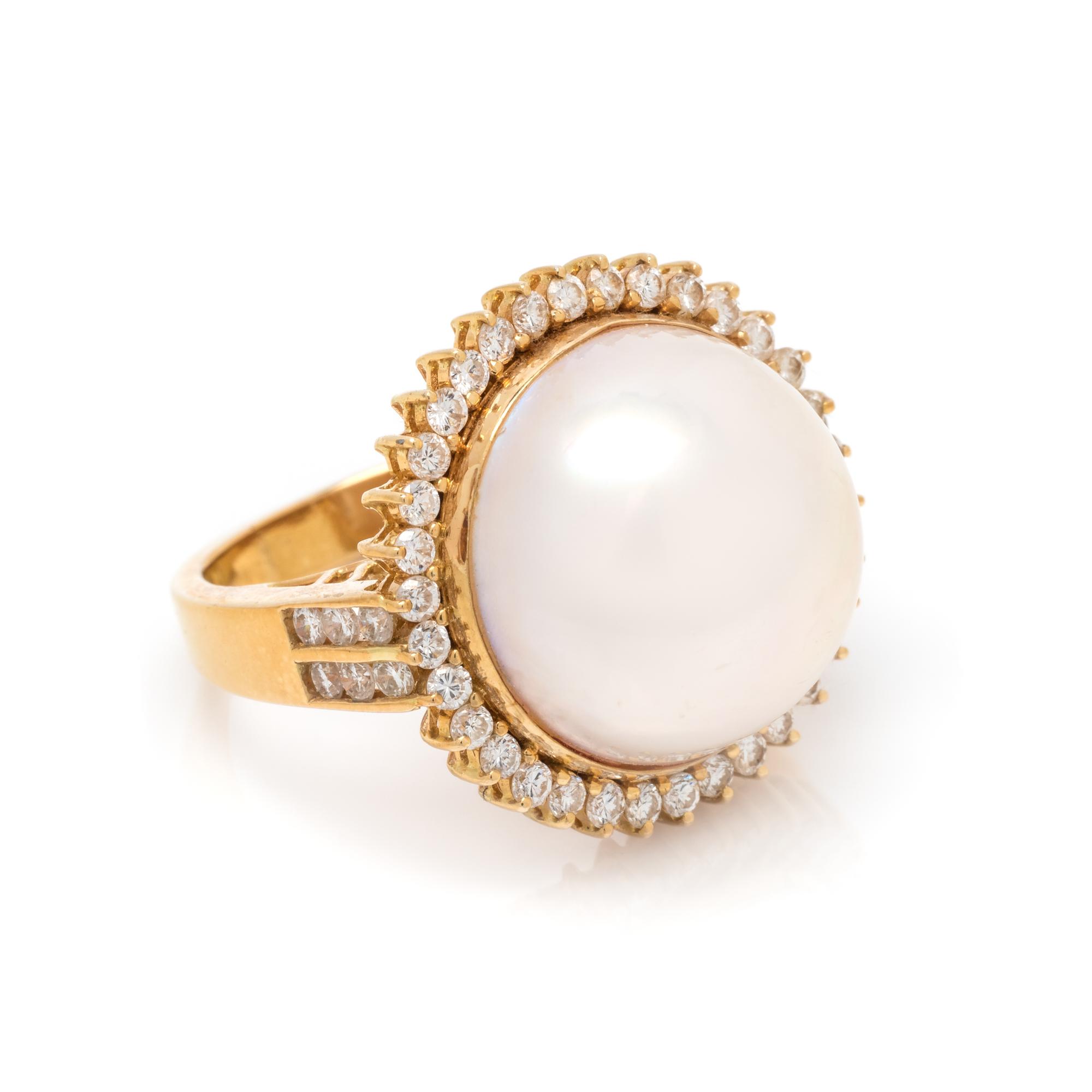 CULTURED MABE PEARL AND DIAMOND RING