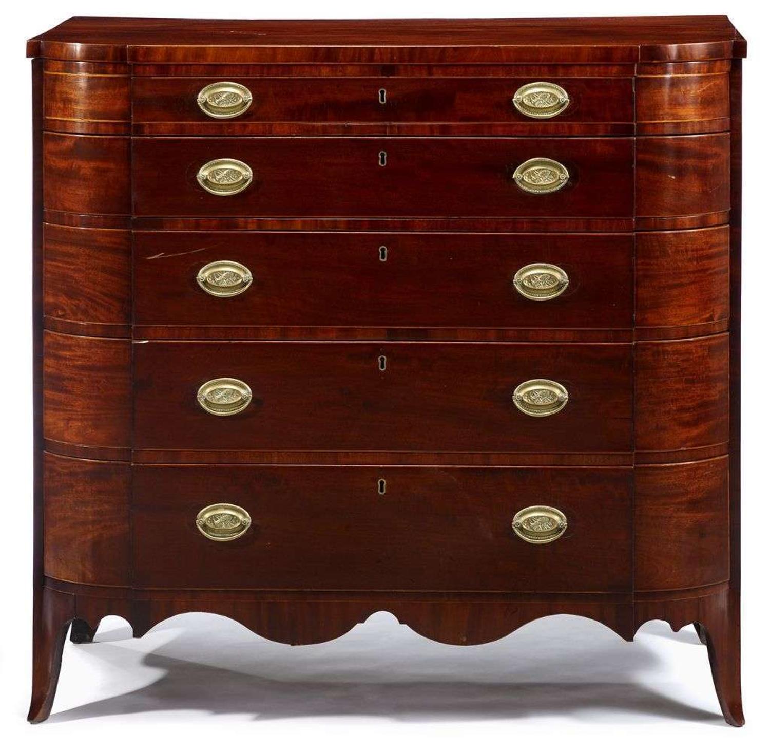 Federal inlaid mahogany serpentine chest of drawers baltimore, md, or philadelphia, pa, circa 1815