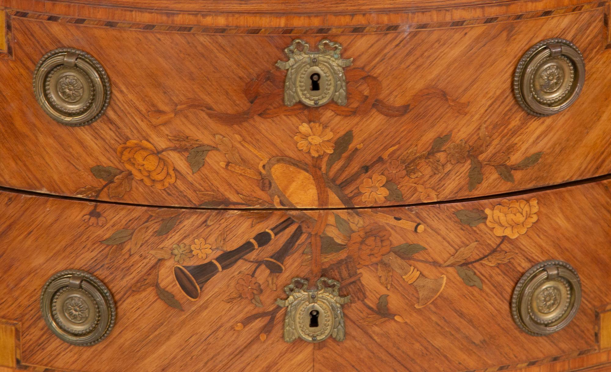 A Pair of Louis XVI Style Demilune Marble-Top Small Commodes