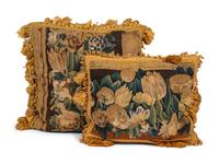 Two Flemish Floral Tapestry Throw Pillows