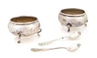 Two English Silver Salts, Diameter 2 1/4 inches.