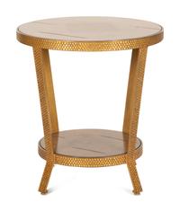 A Modern Textured Gilt Bronze Two Tier Table with Inset Wood Top and Shelf — 20th Century