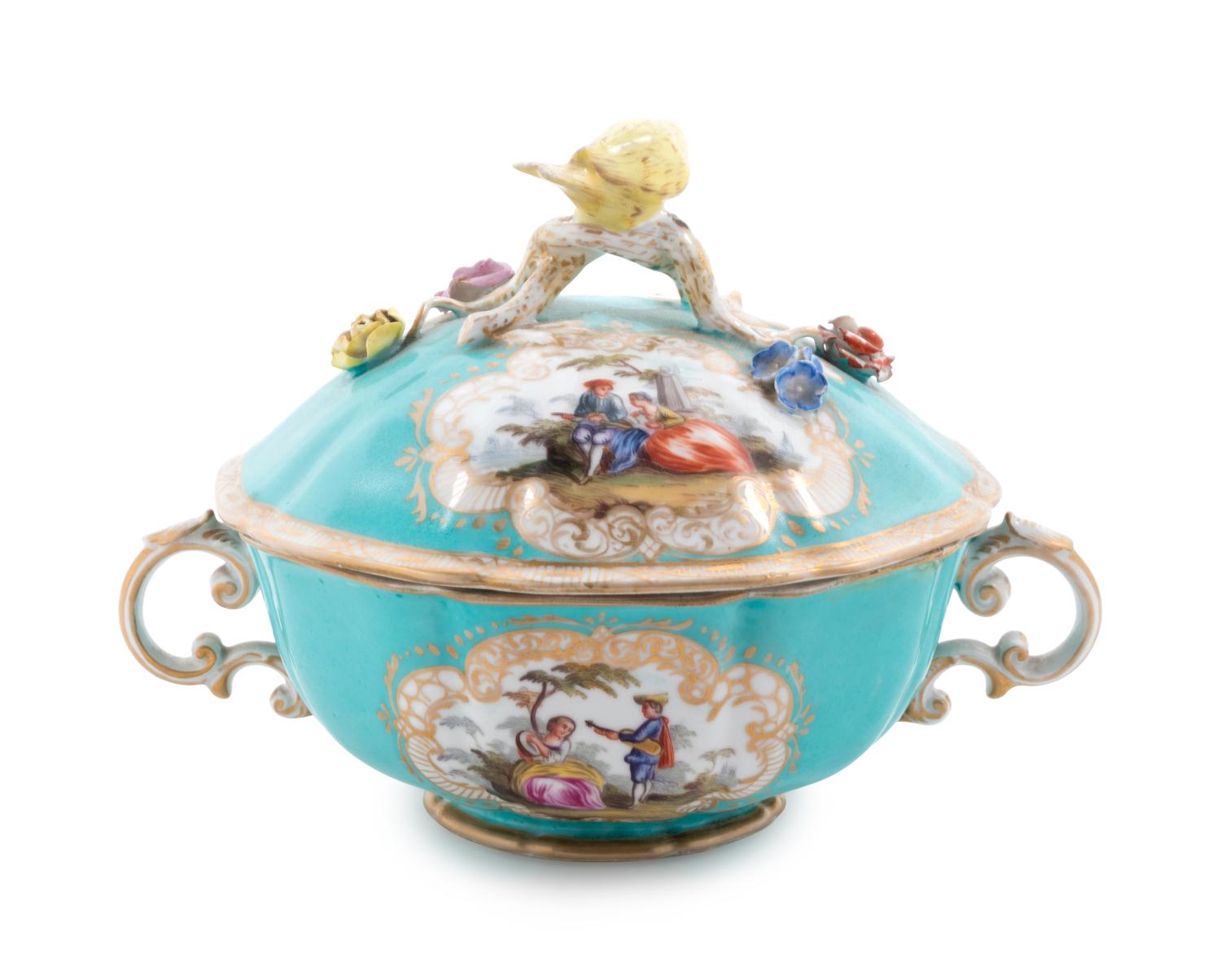 A Meissen Painted and Parcel Gilt Porcelain Covered Tureen