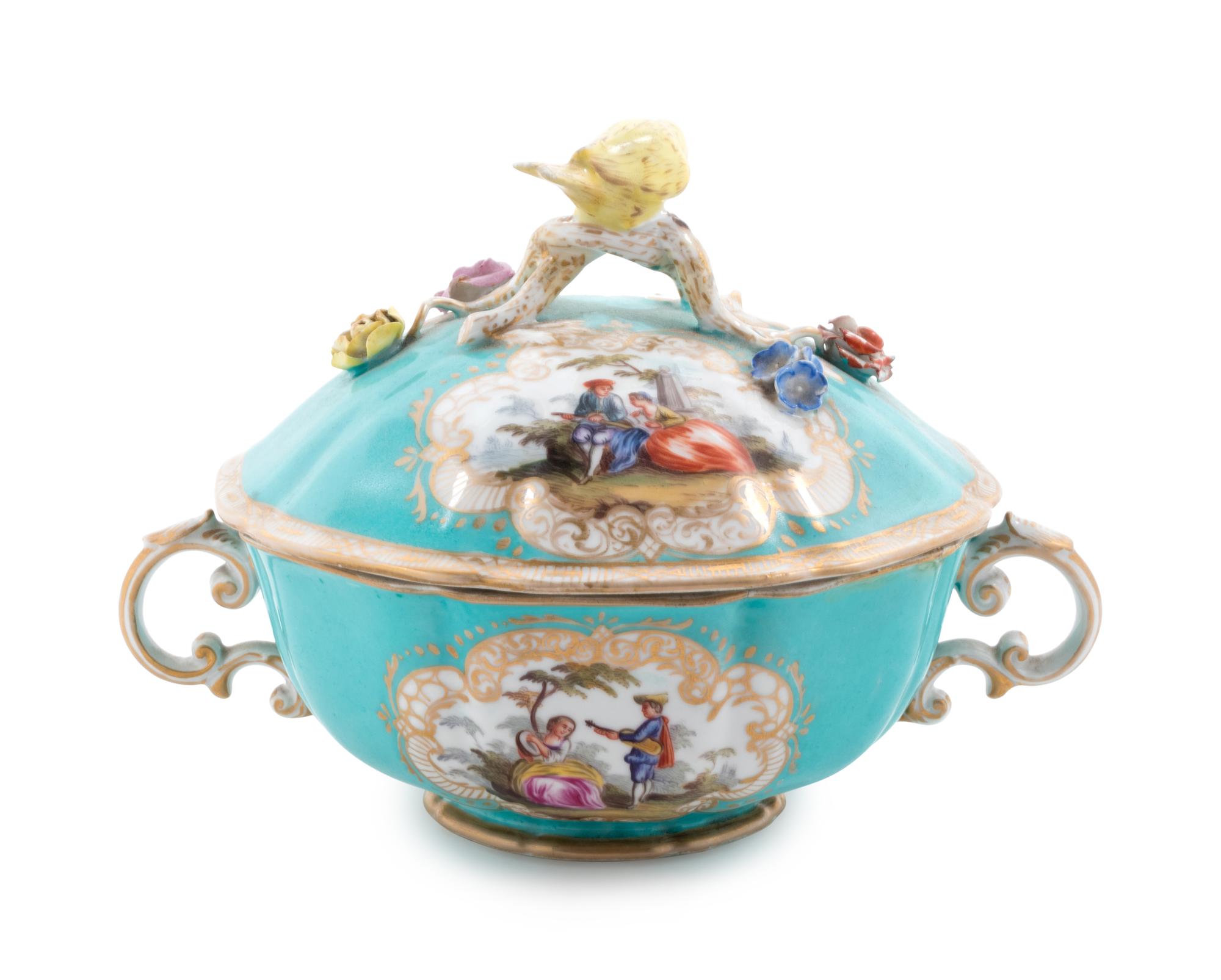A Meissen Painted and Parcel Gilt Porcelain Covered Tureen