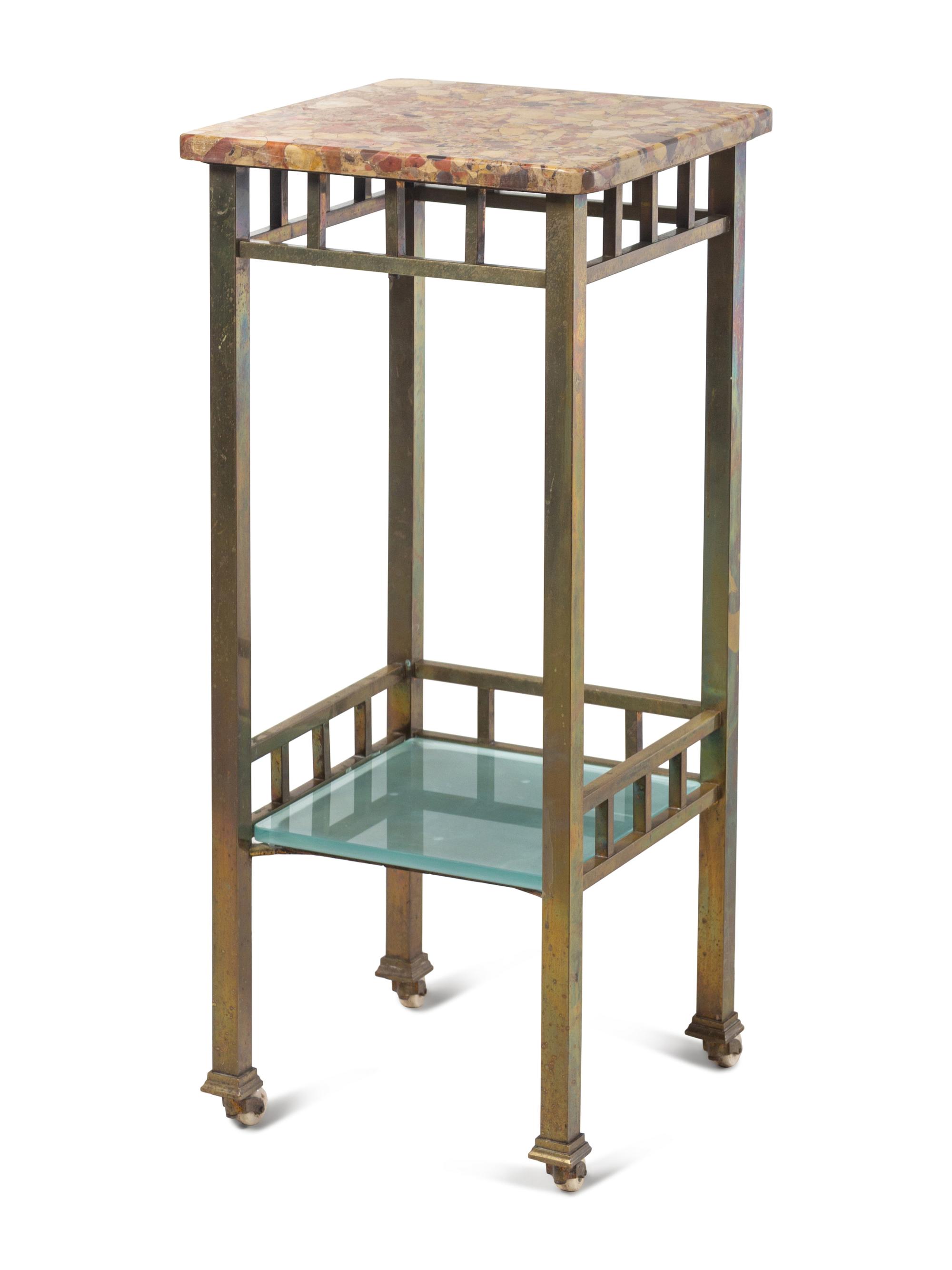 A Brass Marble-Top Pedestal
