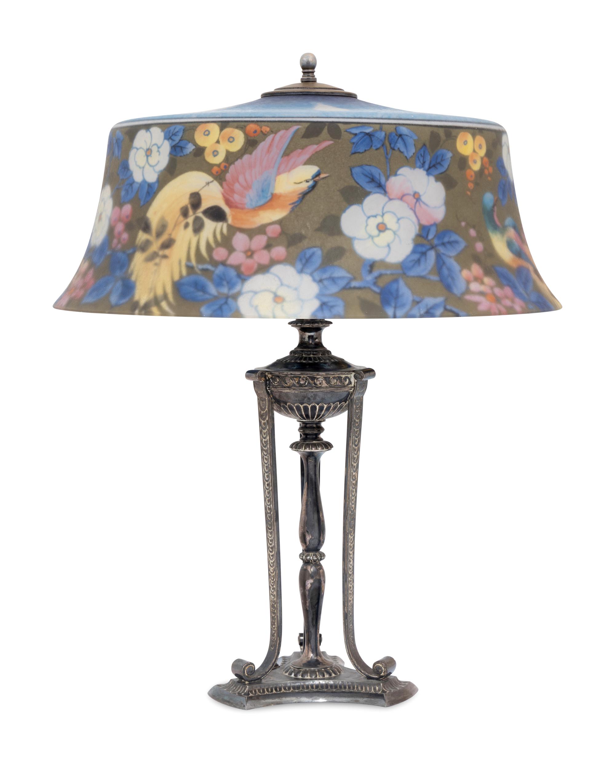 Reverse Painted Birds of Paradise Lamp