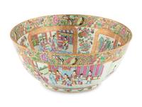 A Large Chinese Export Rose Medallion Porcelain Punch Bowl